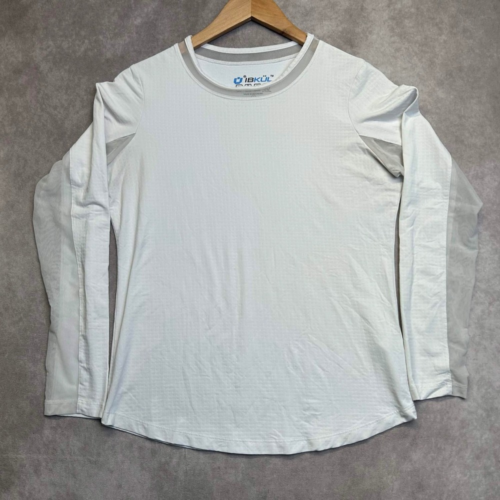 IBKUL Womens White Long Sleeve Sun Shirt UPF 50+ Cooling Mesh Active Top Small